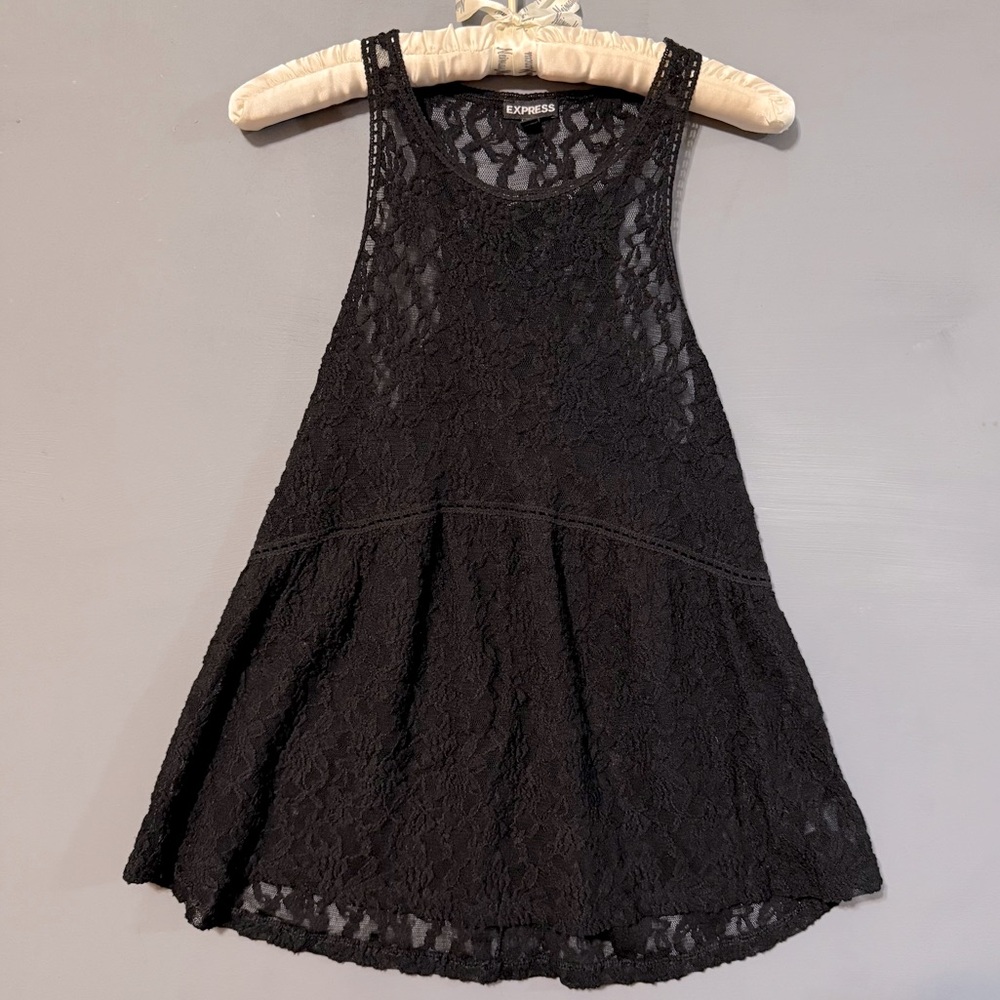 Express Black Lace Babydoll Tank Top Pleated Flared Whimsigoth Fairycore 90s y2k